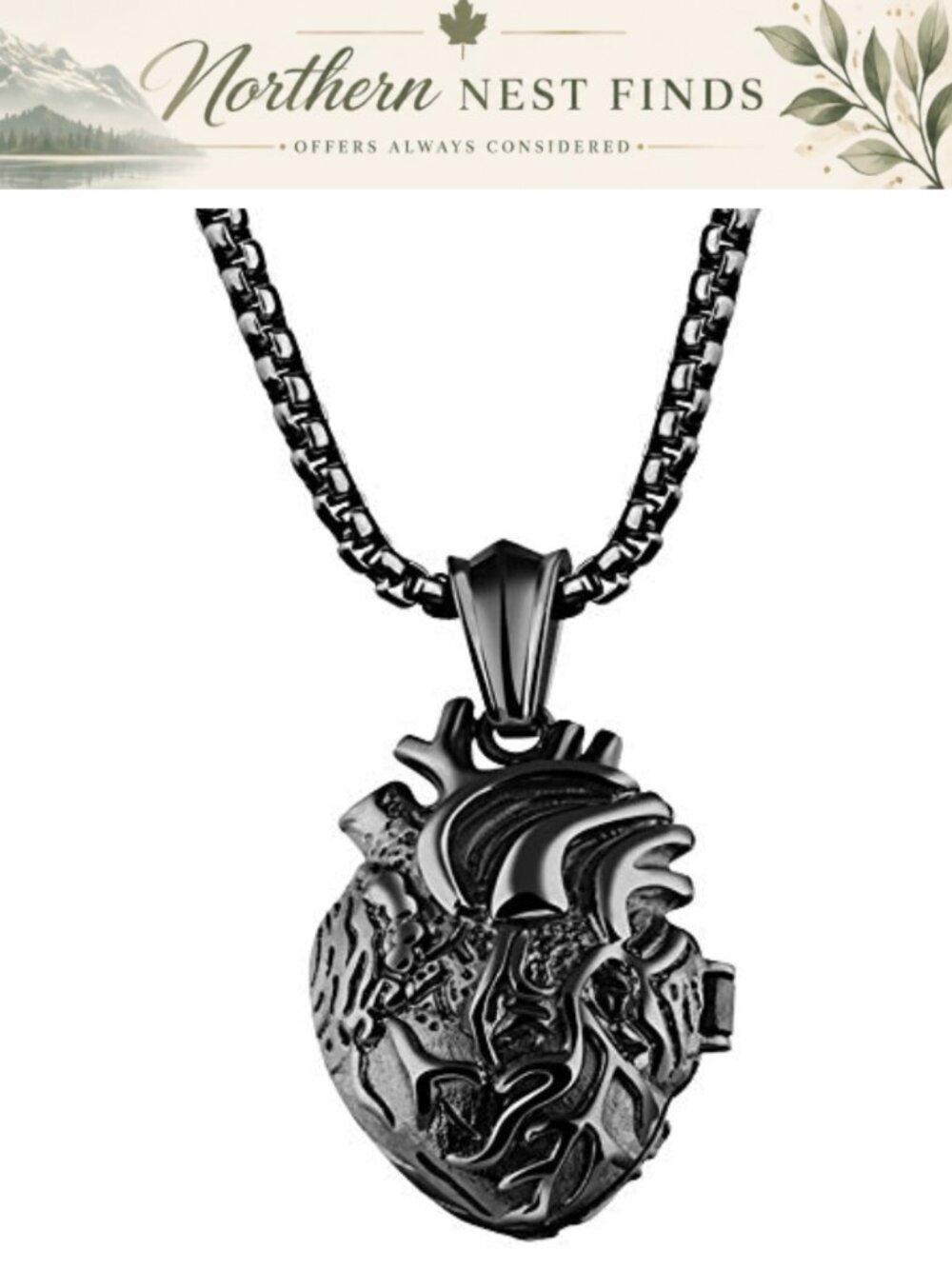 Stainless Steel Anatomical Heart Pendant Necklace 22-24in Chain